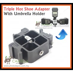 Camzilla Triple 3 Head Hot Shoe Mount 3-in-1 Adapter Speedlite Flash Light Holder Bracket